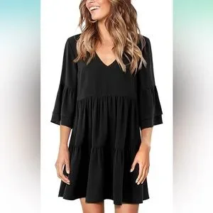 Amazon | Dresses | Black Flowy Trapeze Dress Size M | Poshmark